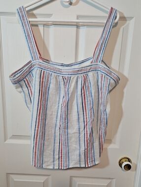 GAP White Striped Tank Top with Blue & Red Stripes